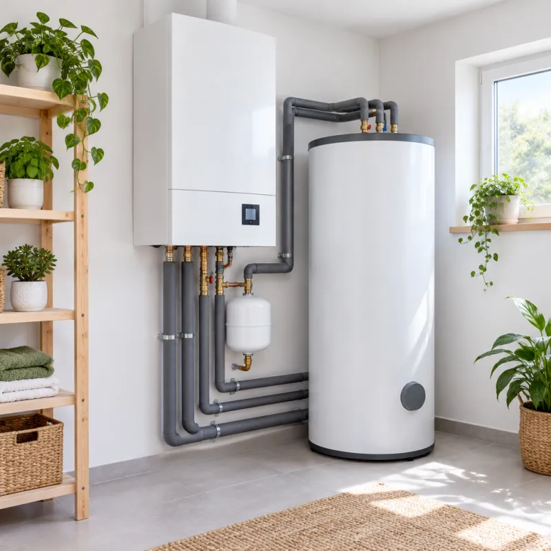 Heizungsraum mit Wärmepumpe und Speicher (Beispielbild)